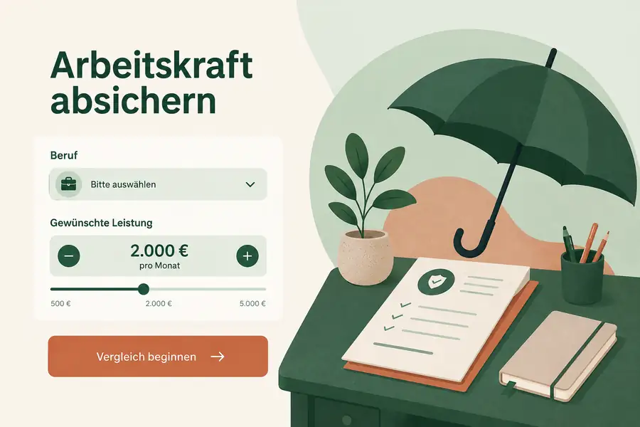Neutrales Beispiel eines Onlinevergleichs zur Absicherung der Arbeitskraft